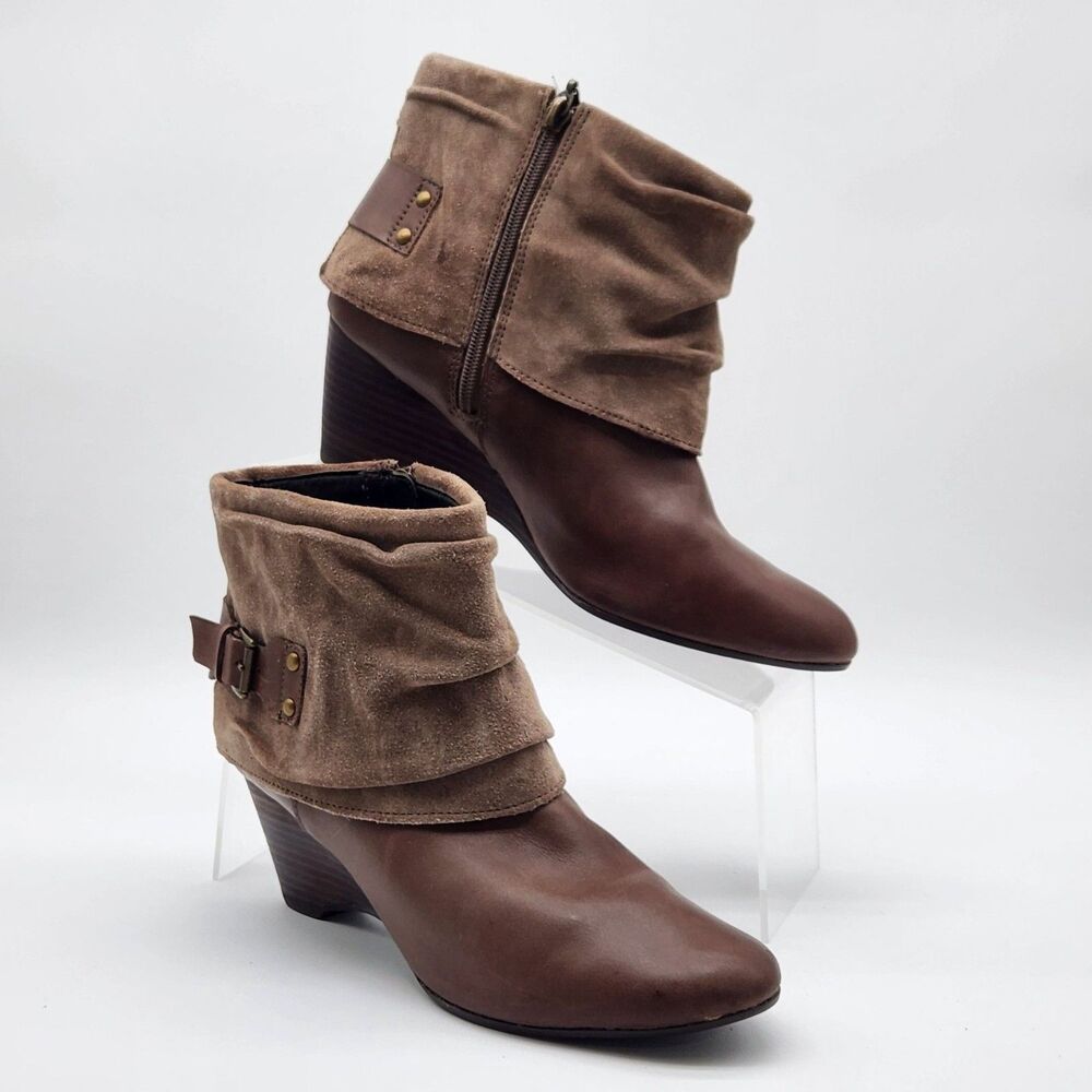 Clarks Artisan Ankle Boot Women's 9.5 Tan Leather Comfort Buckle Retro Y2K Boho
